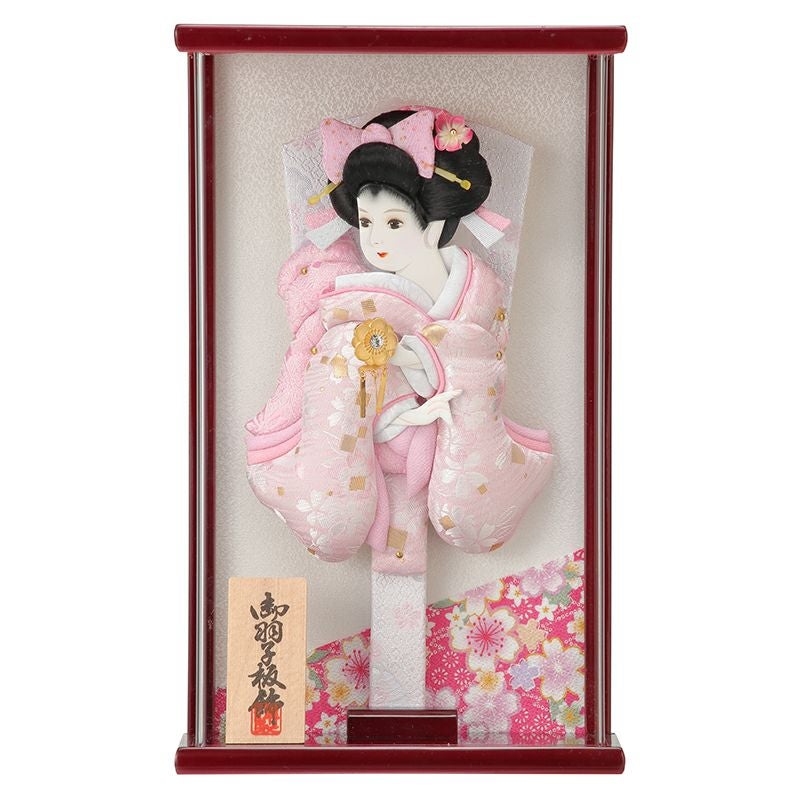 正月飾り 羽子板「壁掛け：9号美月/ブラウン」 | 壁掛け額入り | 人形