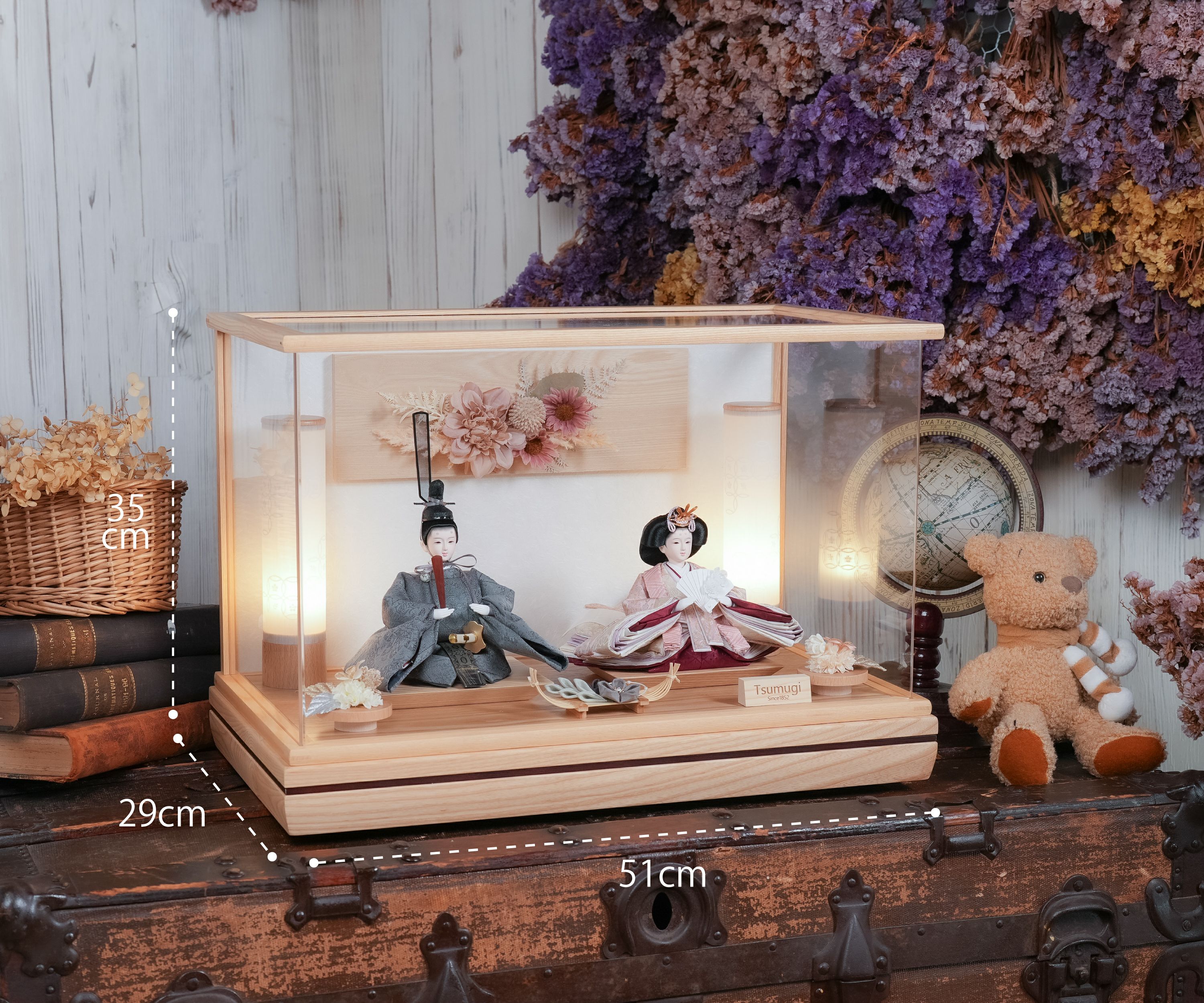 親王飾り　花刺繍　花凛　セット ケース入り 親王飾り「凛」 | つむぎ ケース入飾り | 人形の東玉