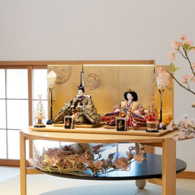 雛人形龍村裂 親王飾り 輪宝錦